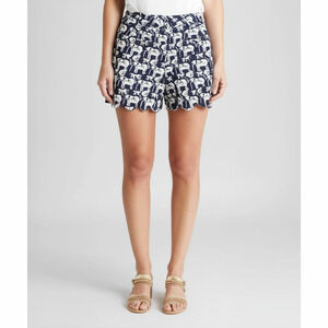 Crown & Ivy Womens Shorts Size 2 Navy Blue Elephant Print Scalloped Hem‎ Safari